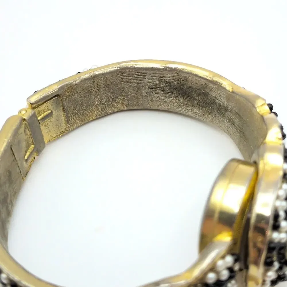 Vintage Norman Hidden Dial Beaded Clamper Bracelet Watch *As Is - Non Working